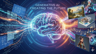 IA Generativa criando imagens e textos em uma tela de computador