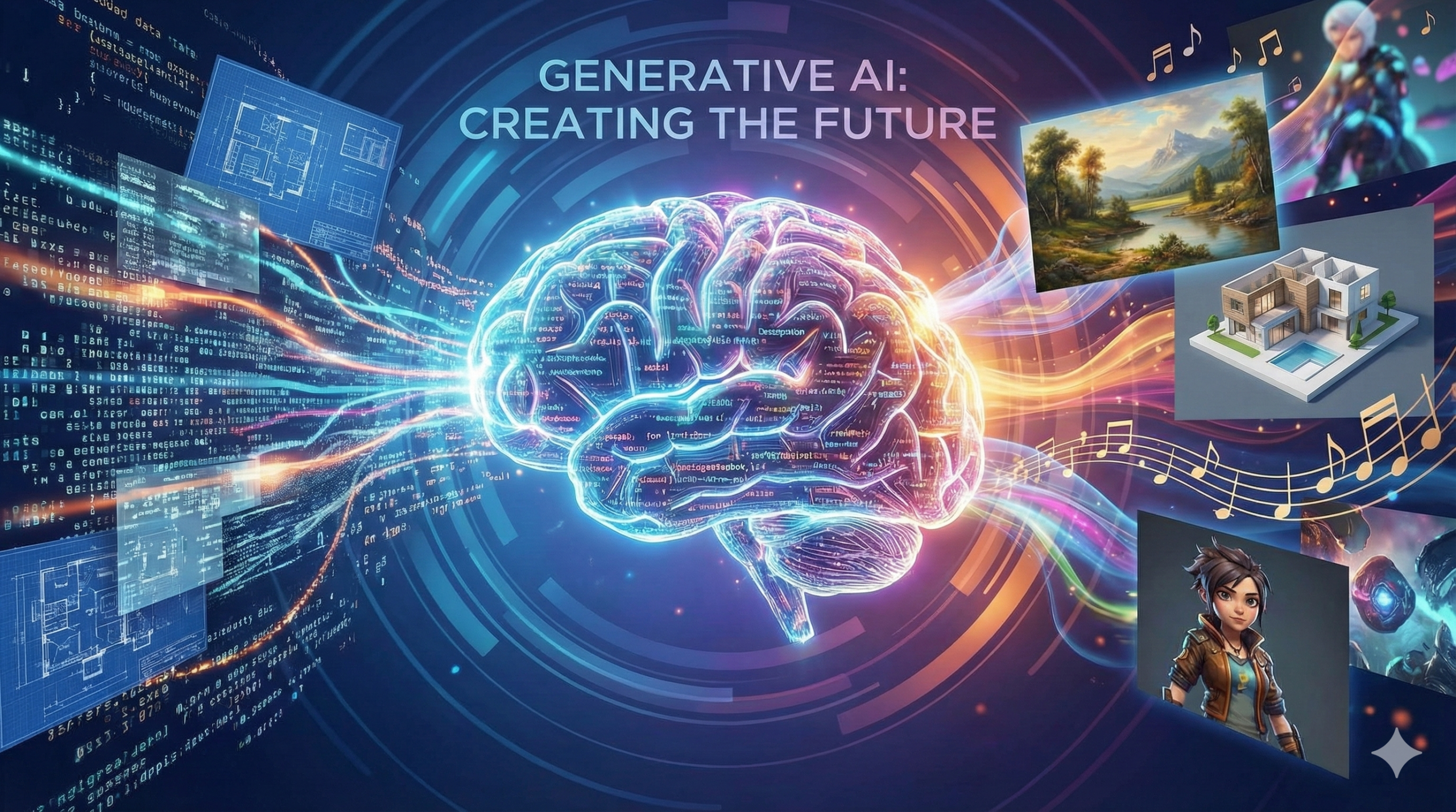 IA Generativa criando imagens e textos em uma tela de computador