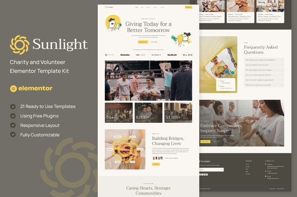 Sunlight - Charity and Volunteer Elementor Template Kit